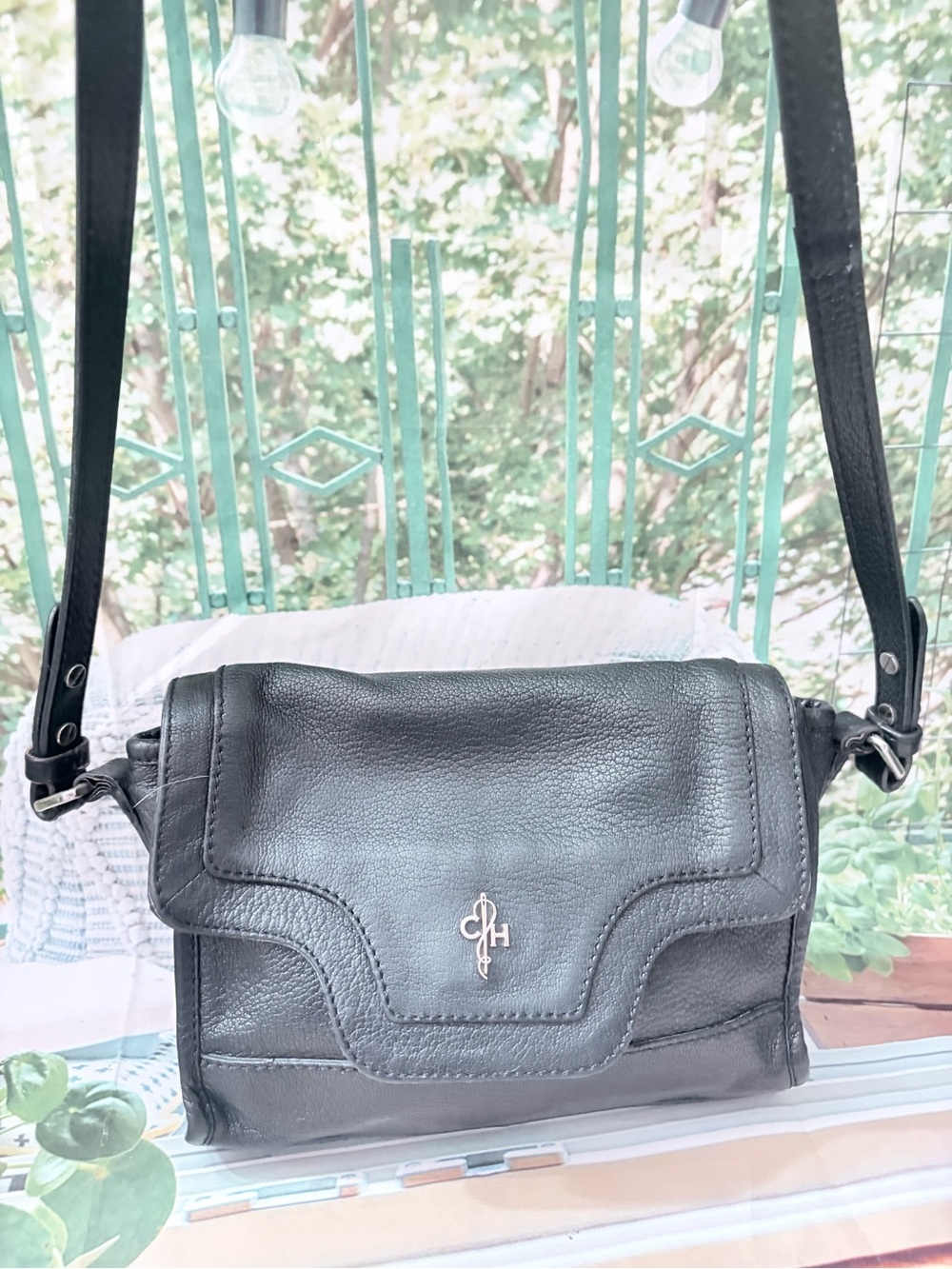 Cole Haan Black Leather Flap Crossbody Bag